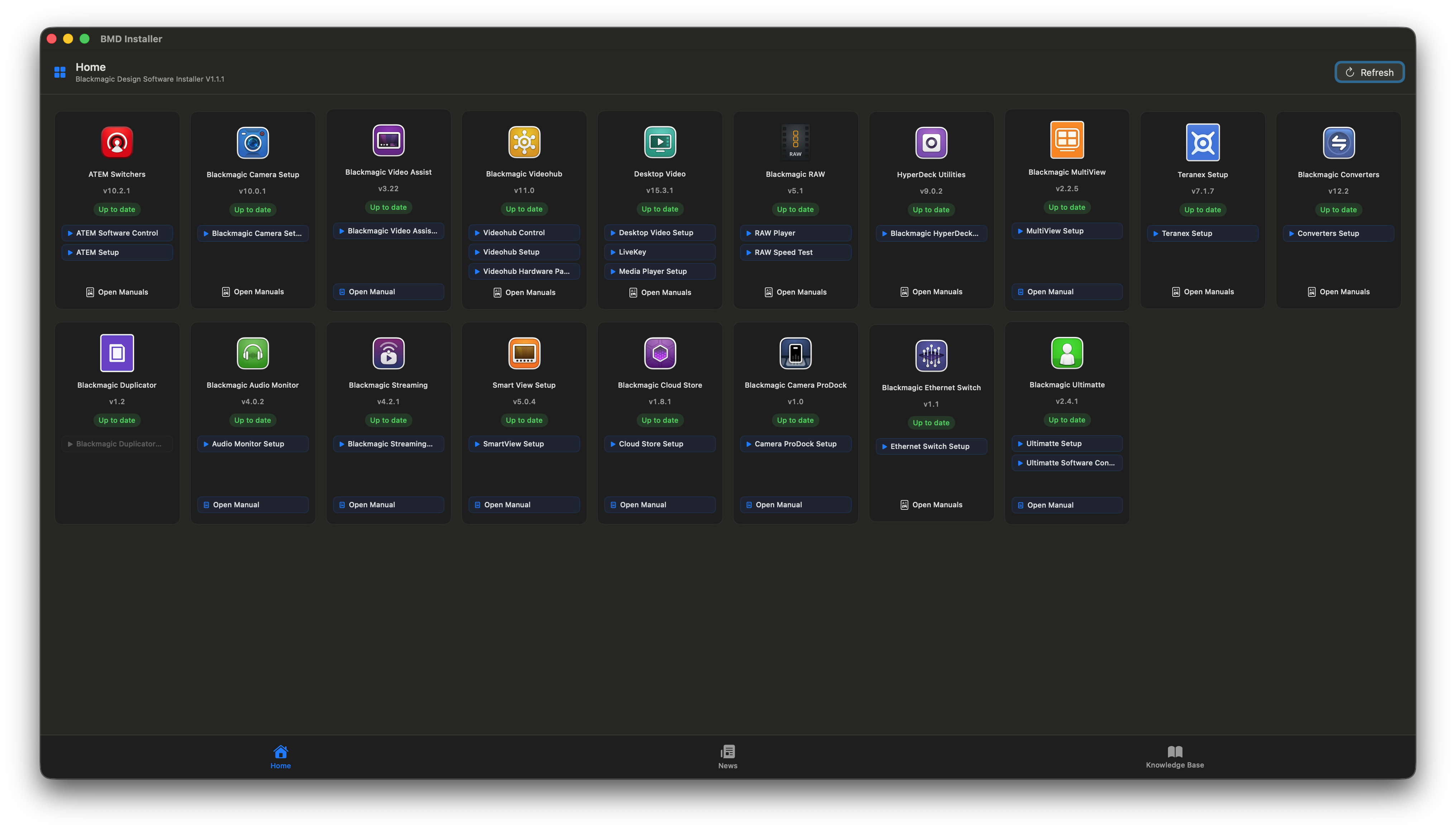 BMD Installer showing all supported Blackmagic Design software products